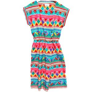Vintage Ms Sugar Womens Cap Sleeve Elastic Waist Midi Dress Size M Geometric